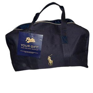 Ralph Lauren parfums NEW NWT navy blue large gold embroidered polo player bag